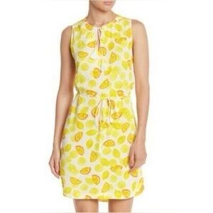 beachlunchlounge Dress‎ Lemon Print Citrus Fruit Summer Yellow White Sleeveless